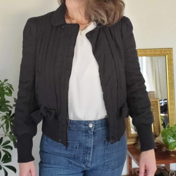 French Connection Black Bomber Jacket / Size 8 - Picture 4 of 8